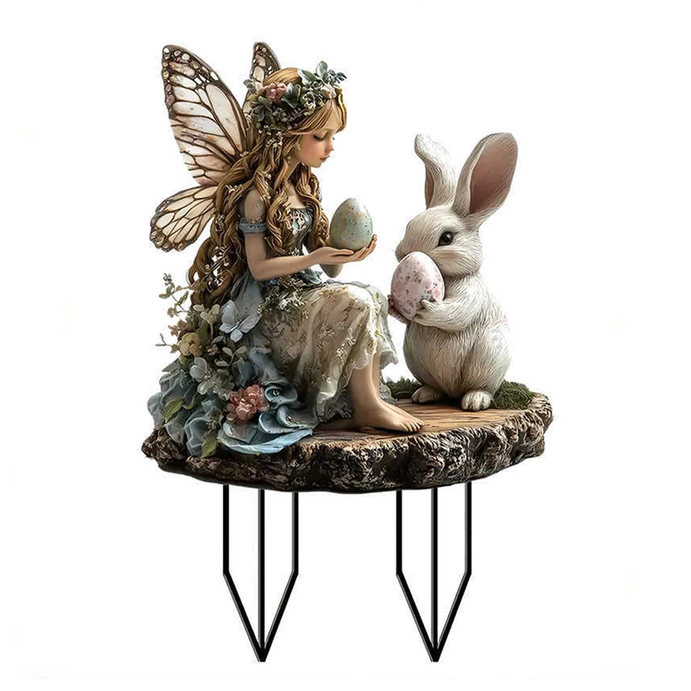 Shunmaii Easter Bunny Garden Stake Acrylic 2D Rabbit Sign