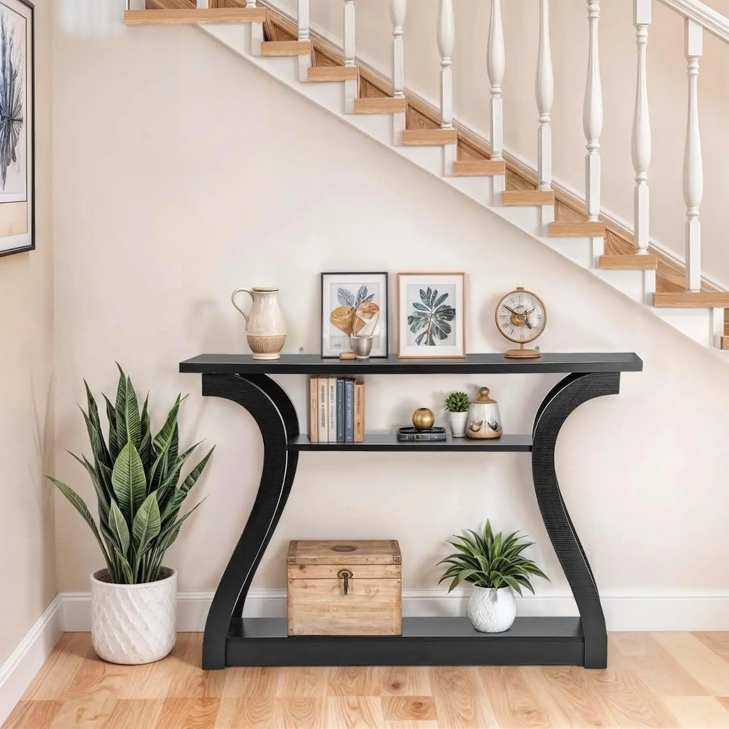 Console Table With 3 Tier Storage Shelves For Entryway