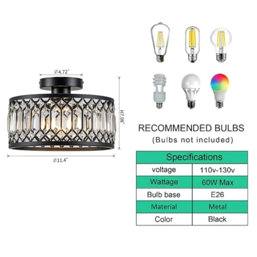 Crystal Flush Mount Ceiling Light Fixture For Kitchen And Bath