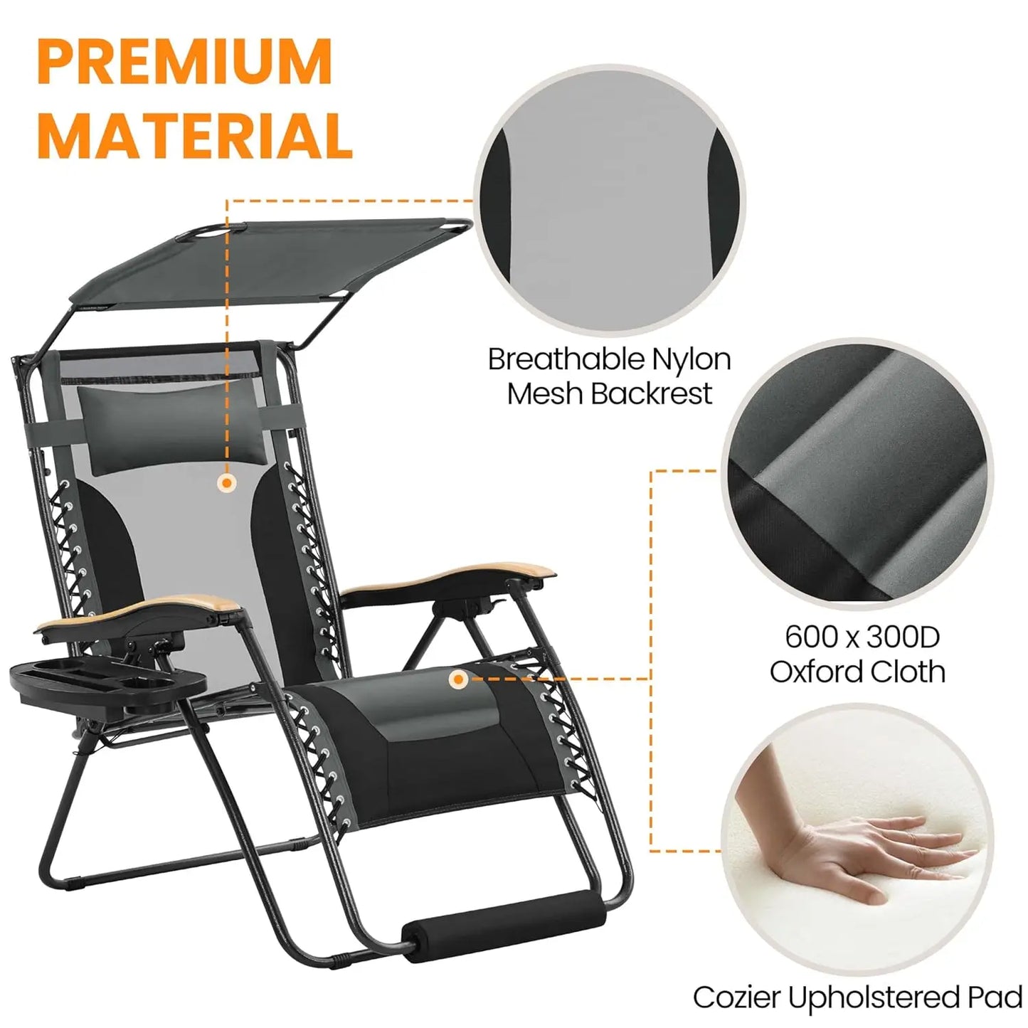 Zero Gravity Chair Adjustable Outdoor Recliner With Cup Holder