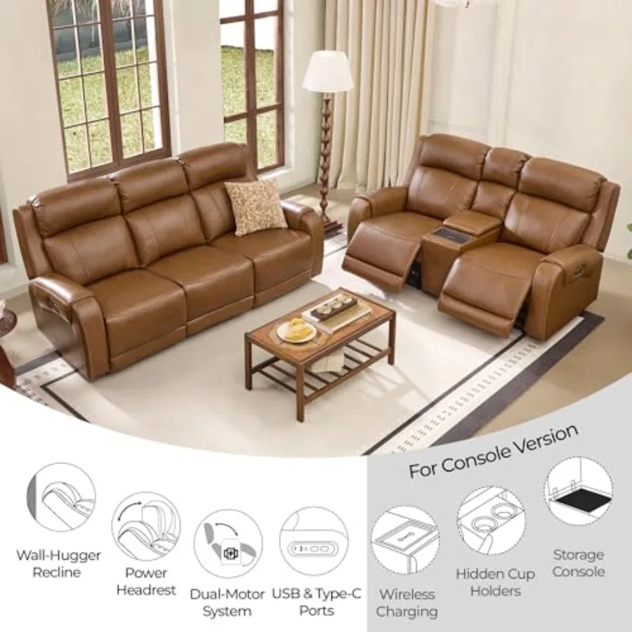Leather Dual Motor Power Recliner Loveseat Wall Hugger USB Ports