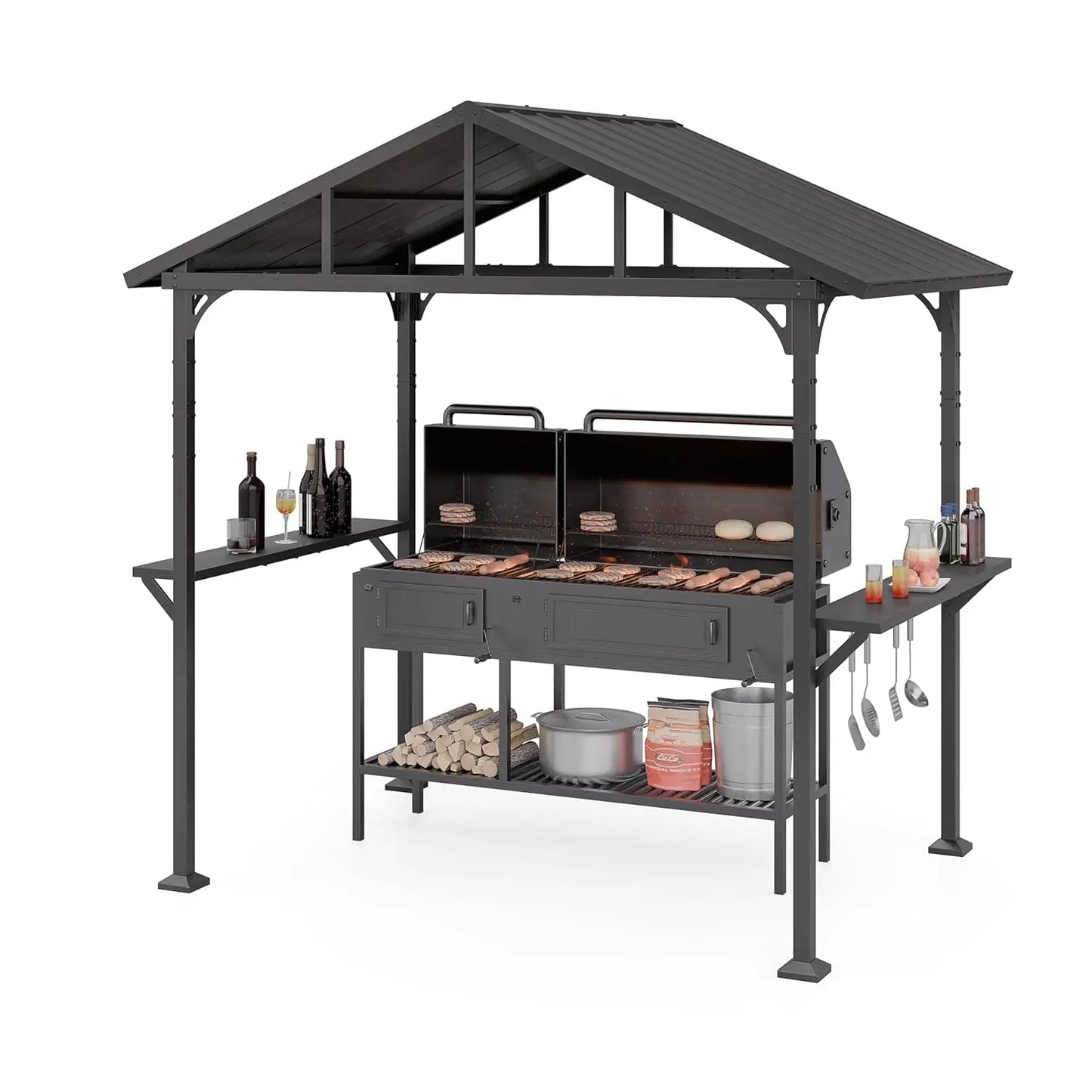 Hardtop BBQ Gazebo Iron Canopy With Smoke Vent Tool Hooks