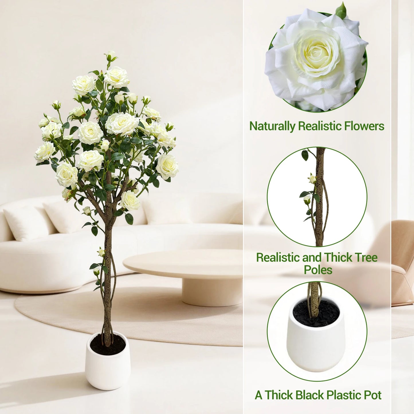 HiMISSCN Faux Flower Tree With Artificial Roses For Indoor Decor