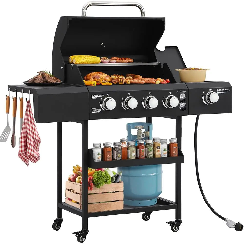 Gas Grill With Side Burner 4 Burners 50000 BTU Outdoor