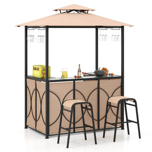 HOMASIS 3 Piece Patio Bar Set With Tempered Glass Table And Shelves