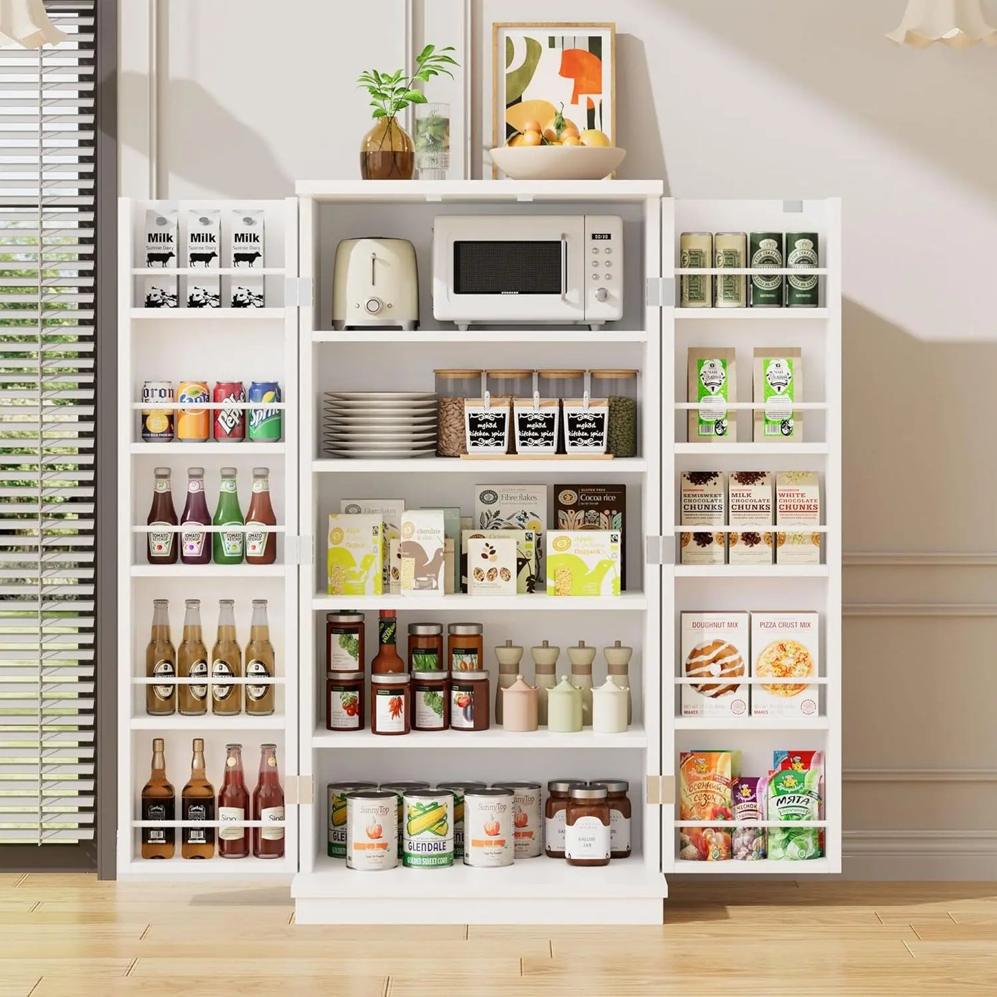Solid Wood Kitchen Pantry Cabinet With Doors Modern Freestanding Storage
