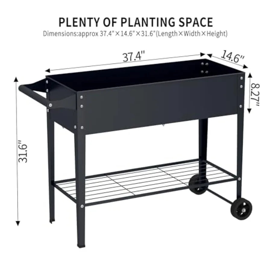 Raised Garden Bed With Wheel Planter Box For Outdoor Garden Patio