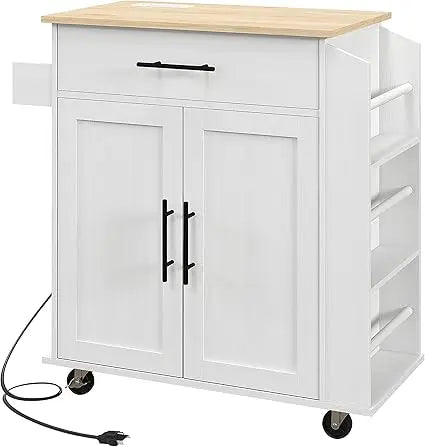Kitchen Island With Storage Rolling Cart USB Ports Outlets