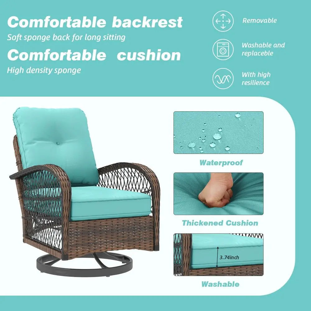 Outdoor Patio Furniture Set With Swivel Rockers Wicker Cushions Glass Table