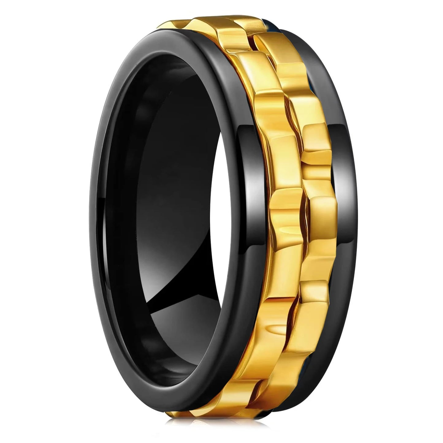 Rotating Titanium Steel Fidget Ring Chain Spinner For Men Rocker Jewelry