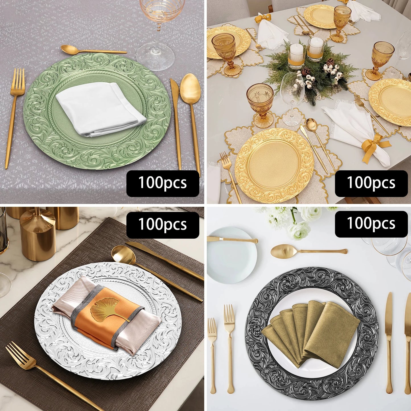 Round Charger Plates Set 100 Piece With Patterned Reusable Plates