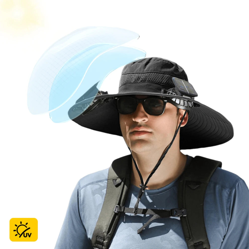 MOJOYCECN Solar Fan Hat With UV Protection Wide Brim Unisex