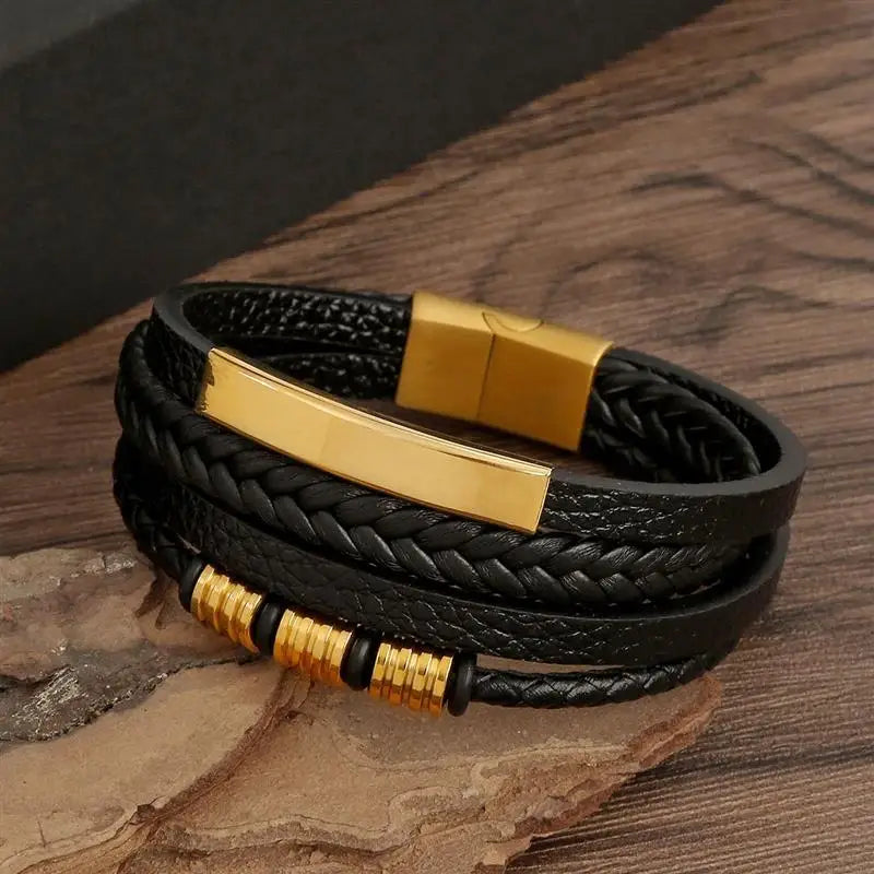 Leather Bracelet For Men Multi Layer Handwoven Fashion Accessory