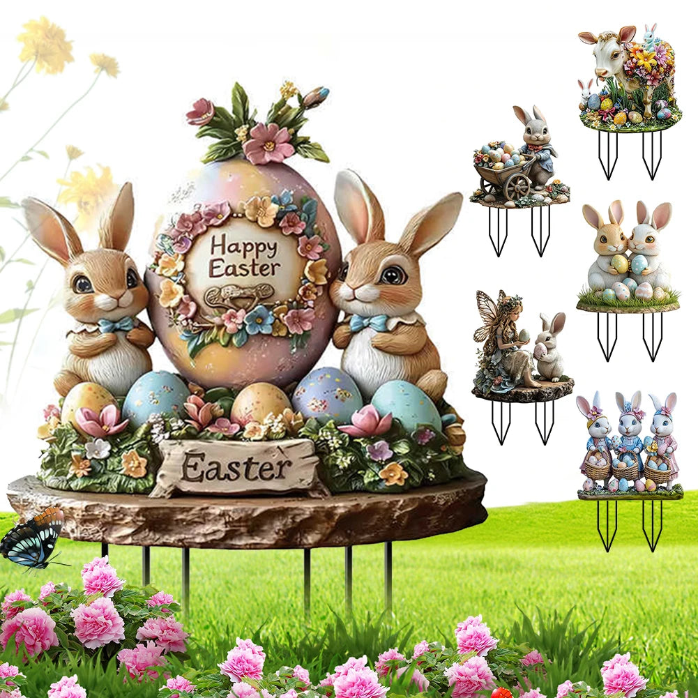 Shunmaii Easter Bunny Garden Stake Acrylic 2D Rabbit Sign