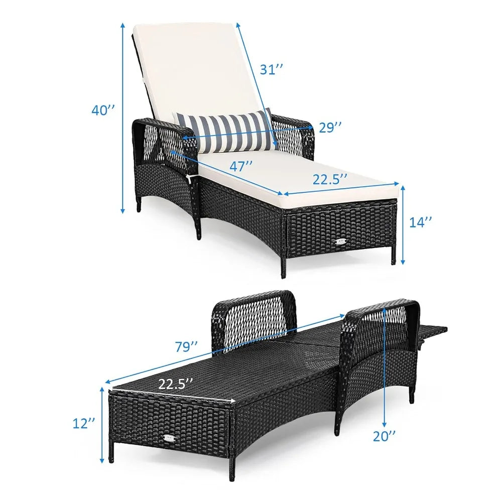 Wicker Lounge Outdoor Patio Rattan Recliner With 6 Gear Backrest