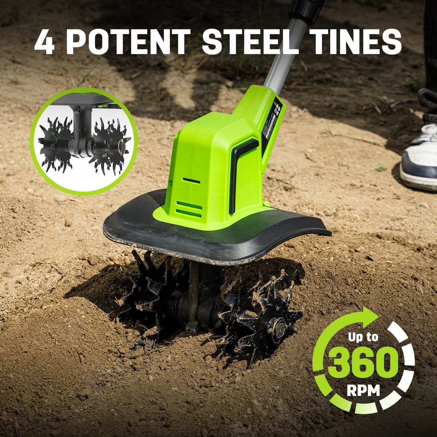 Deli 21V Cordless Tiller Cultivator With Battery And Charger