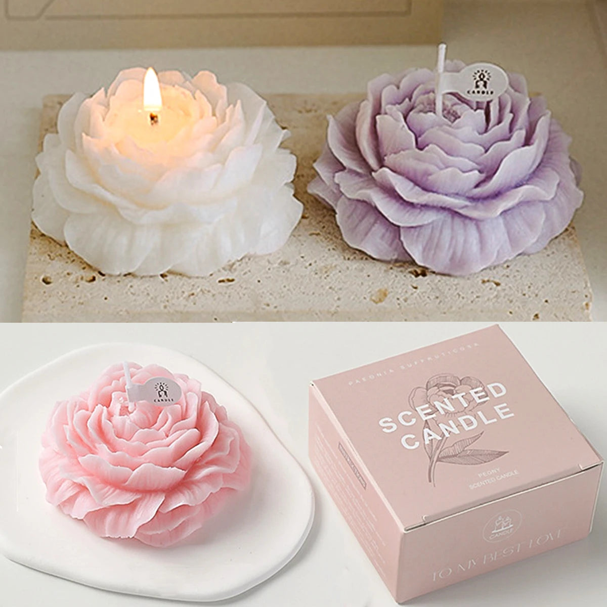 UDOCOOL 3D Peony Aromatic Candle Aromatherapy Gift for Weddings