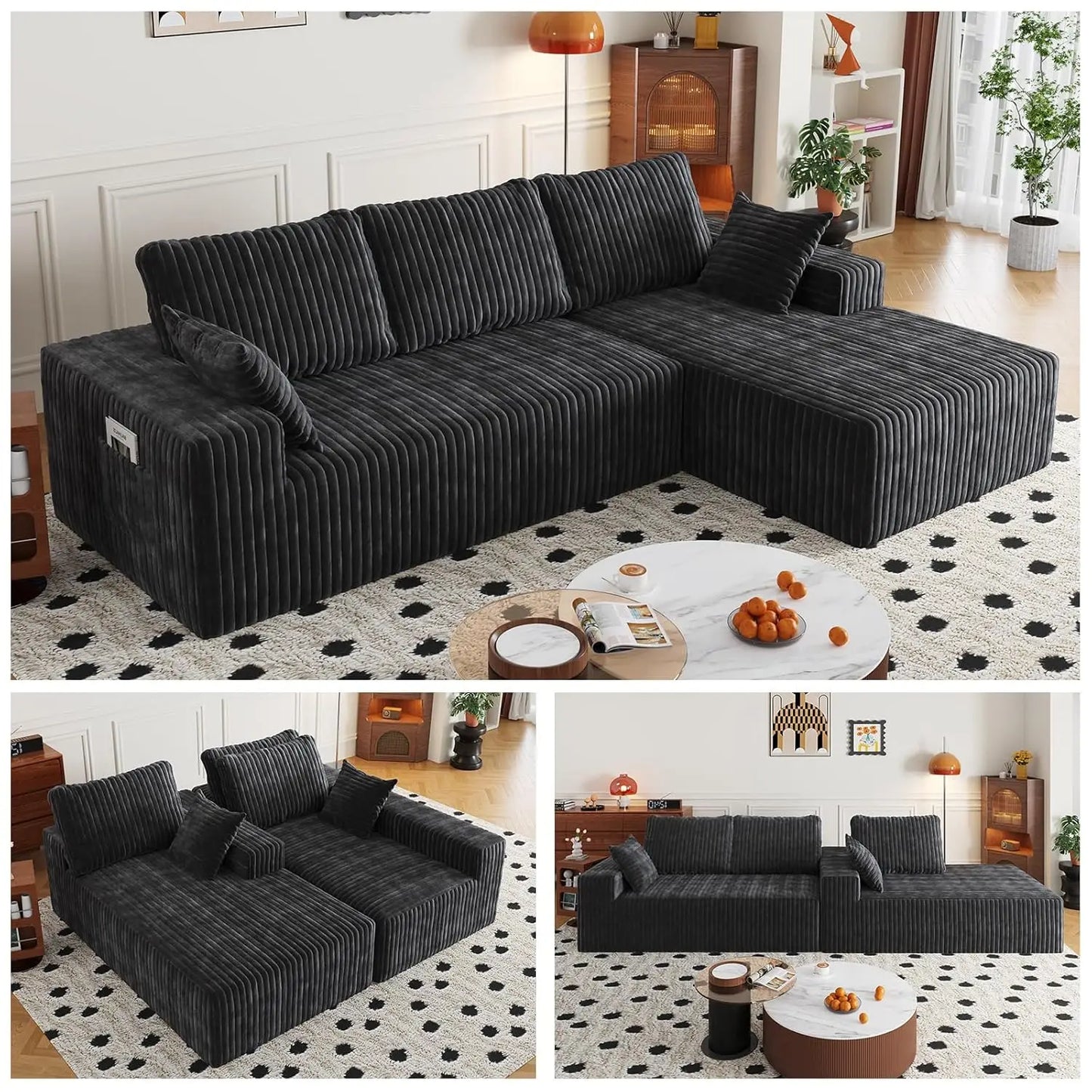 Modular Sectional Sofa With L Chaise And Corduroy Comfort