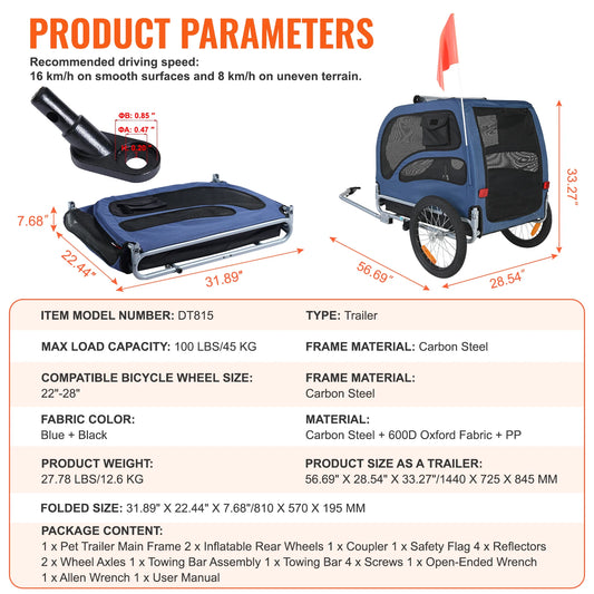 SucceBuy 100Lb Pet Cart Bicycle Carrier Dog Trailer With Coupler