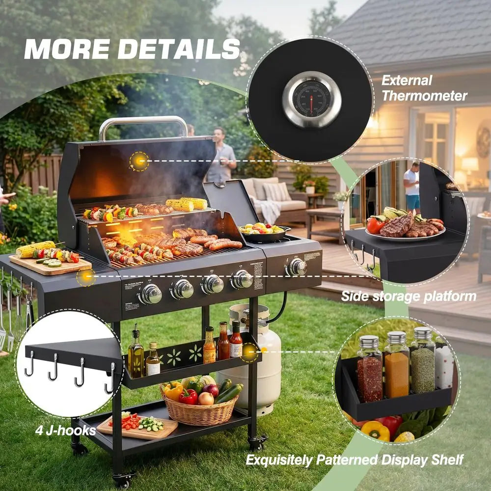 Gas Grill With Side Burner 4 Burners 50000 BTU Outdoor