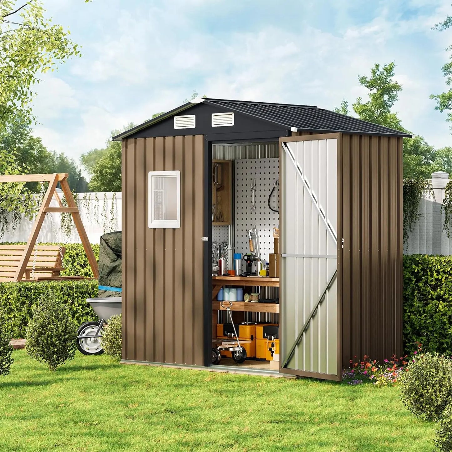 XIAOLANG Outdoor Steel Storage Shed With Lockable Doors And Window