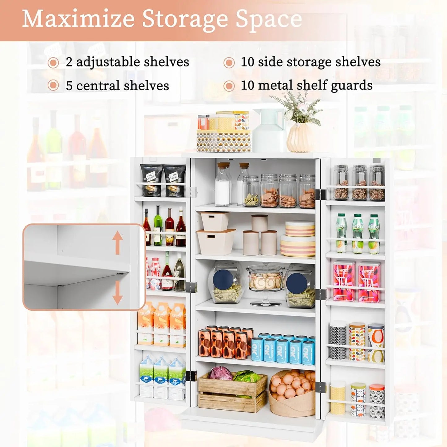 Solid Wood Kitchen Pantry Cabinet With Doors Modern Freestanding Storage