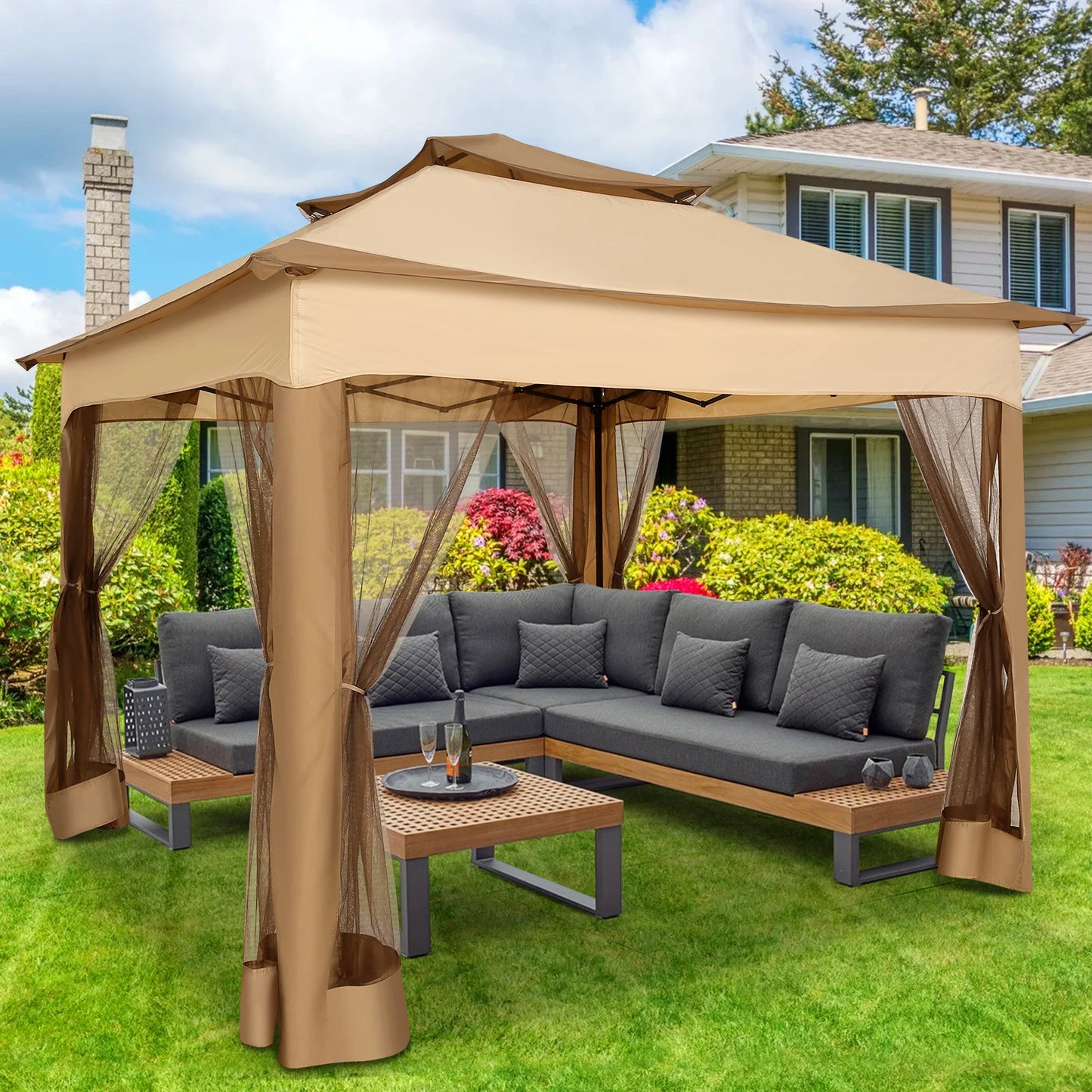 COBIZIC Pop Up Gazebo One Push Canopy Tent With Mosquito Netting