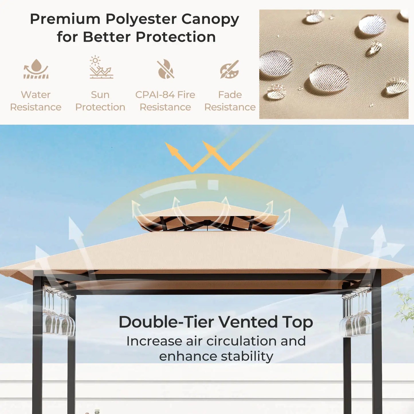 HOMASIS 3 Piece Patio Bar Set With Tempered Glass Table And Shelves