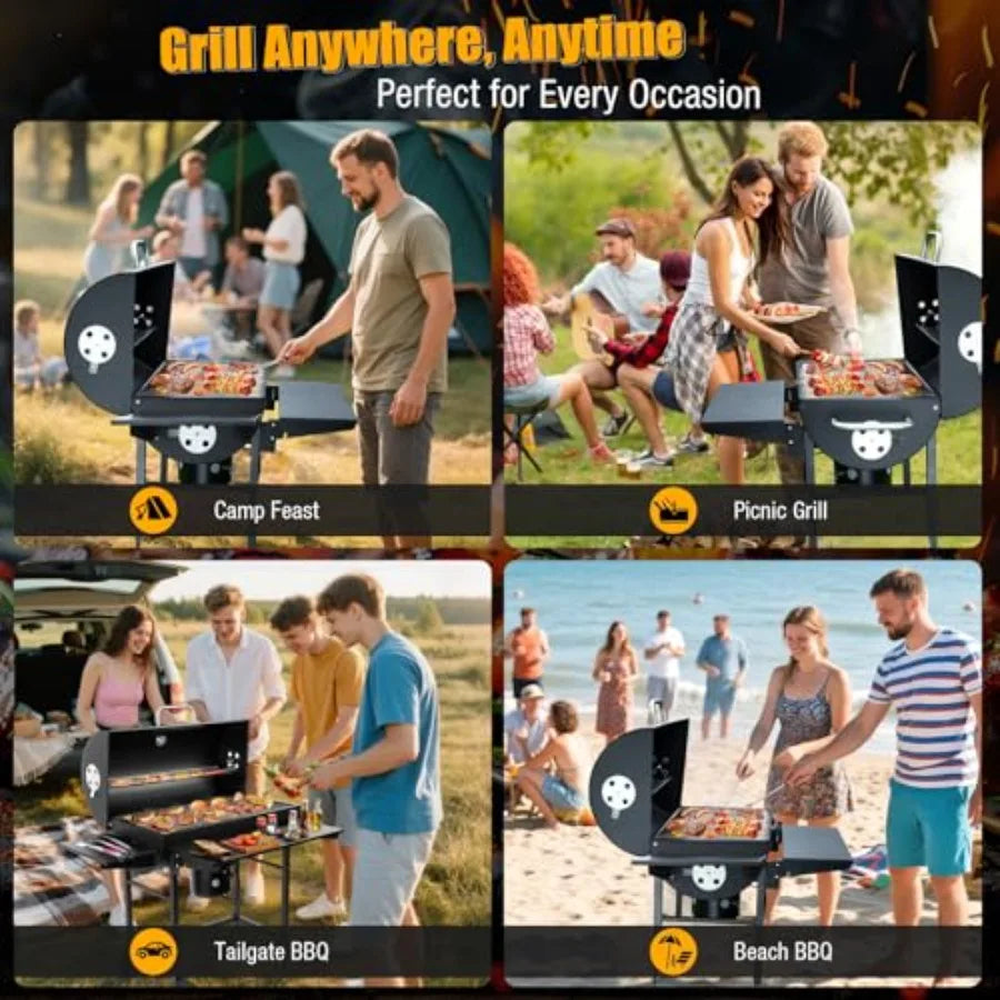 SHXI Charcoal Barrel BBQ Grill With Side Table For Backyard