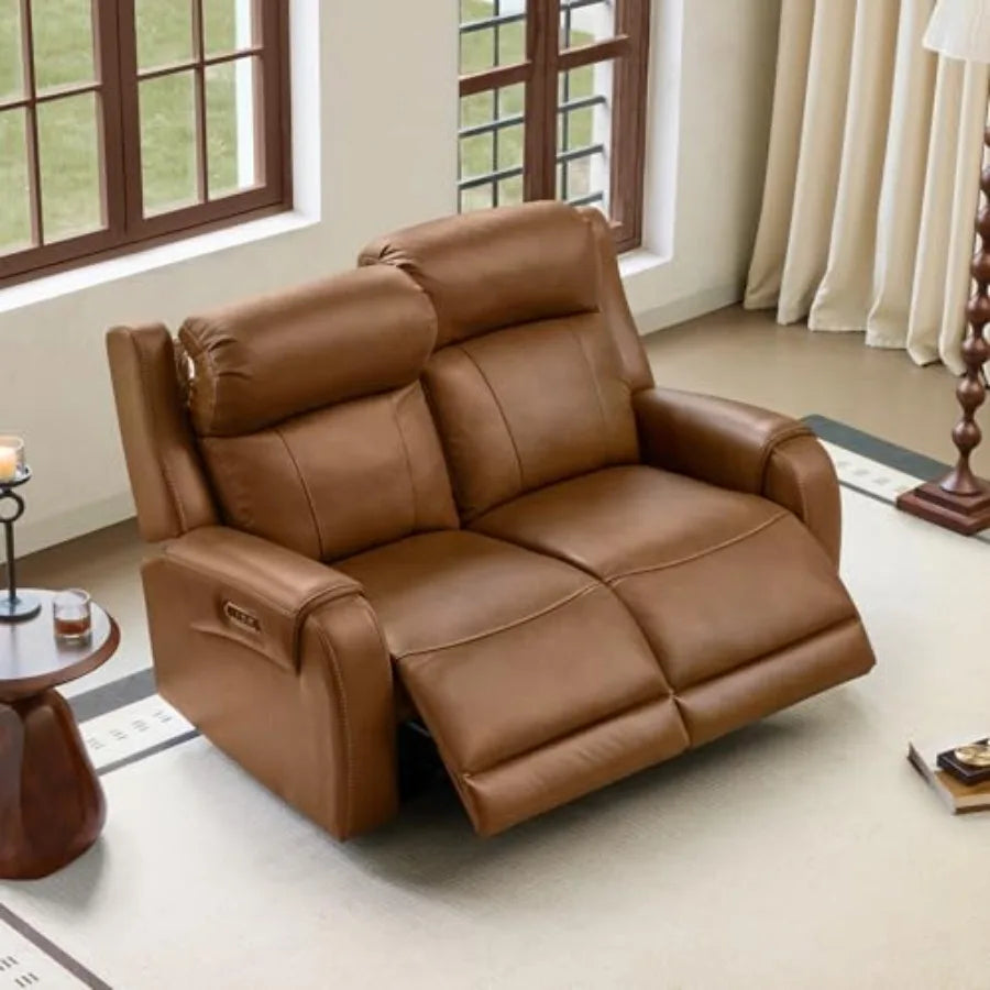 Leather Dual Motor Power Recliner Loveseat Wall Hugger USB Ports