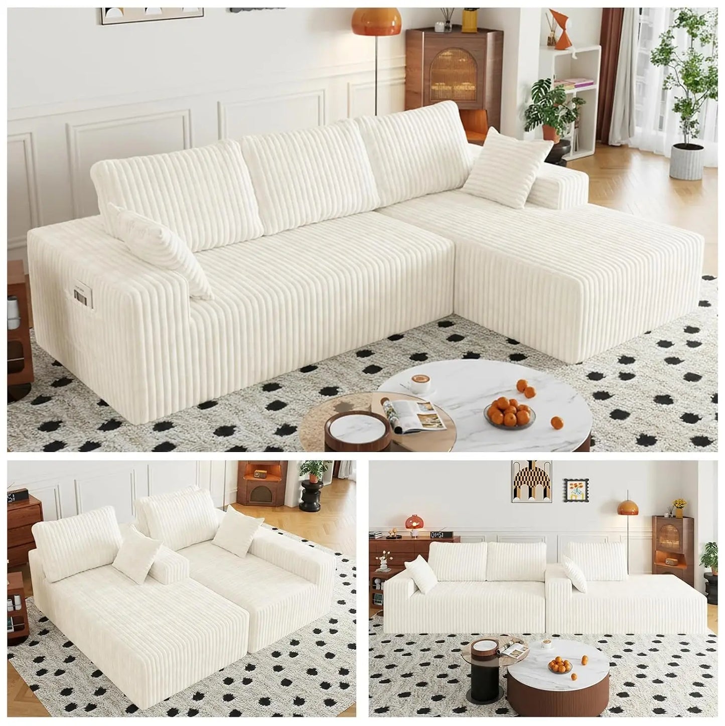 Modular Sectional Sofa With L Chaise And Corduroy Comfort