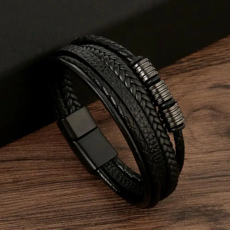 Leather Bracelet For Men Multi Layer Handwoven Fashion Accessory