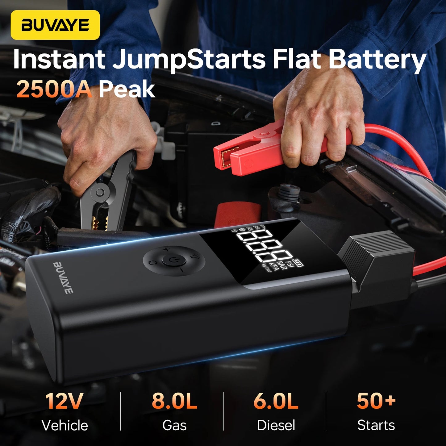 BUVAYE 12V Jump Starter With 150 PSI Air Compressor Powerbank