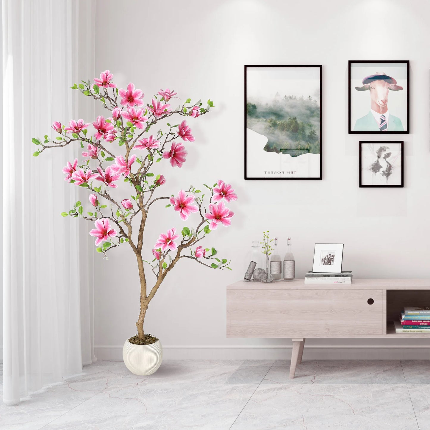 HiMISSCN Lifelike Magnolia Tree Home Decor Silk Plant In Pot
