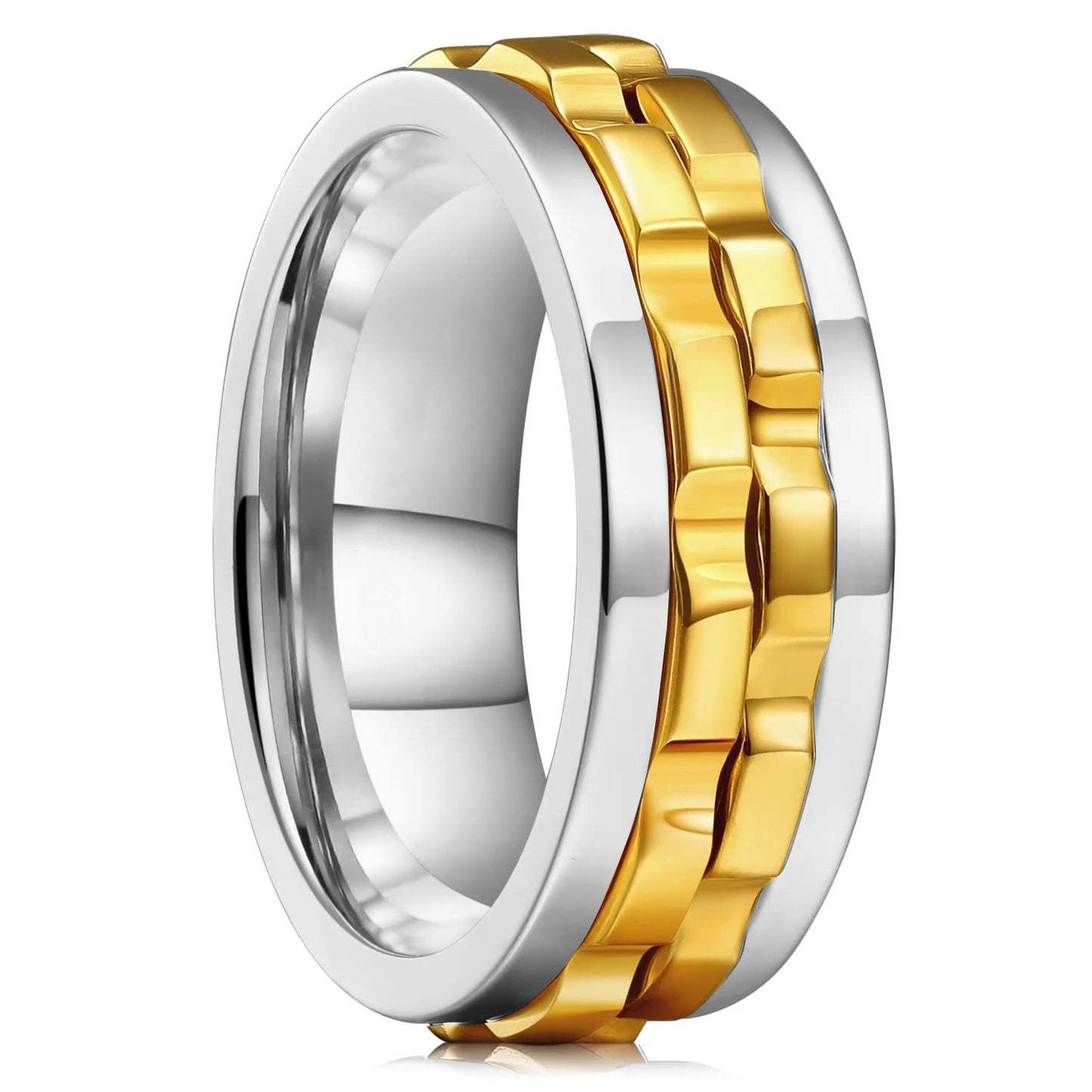Rotating Titanium Steel Fidget Ring Chain Spinner For Men Rocker Jewelry