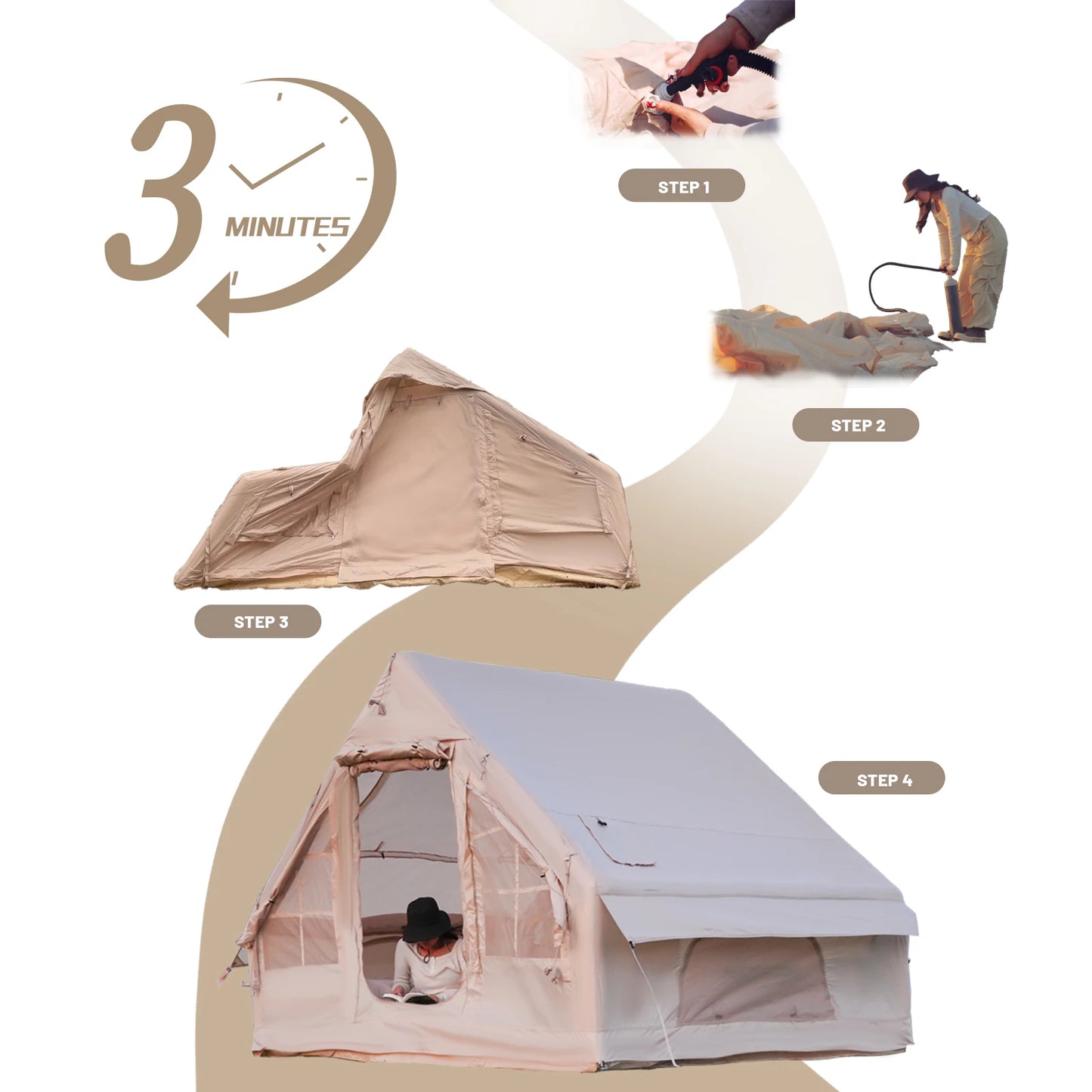 Pakicetus Inflatable Camping Tent Quick Setup Frame Four Season Shelter