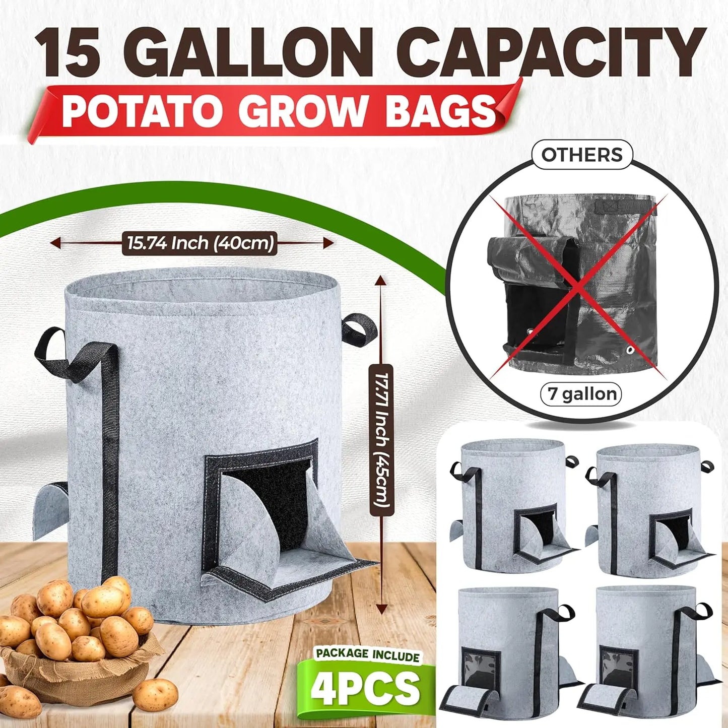 XMSJ Potato Grow Bags With Harvest Window For Garden Planting