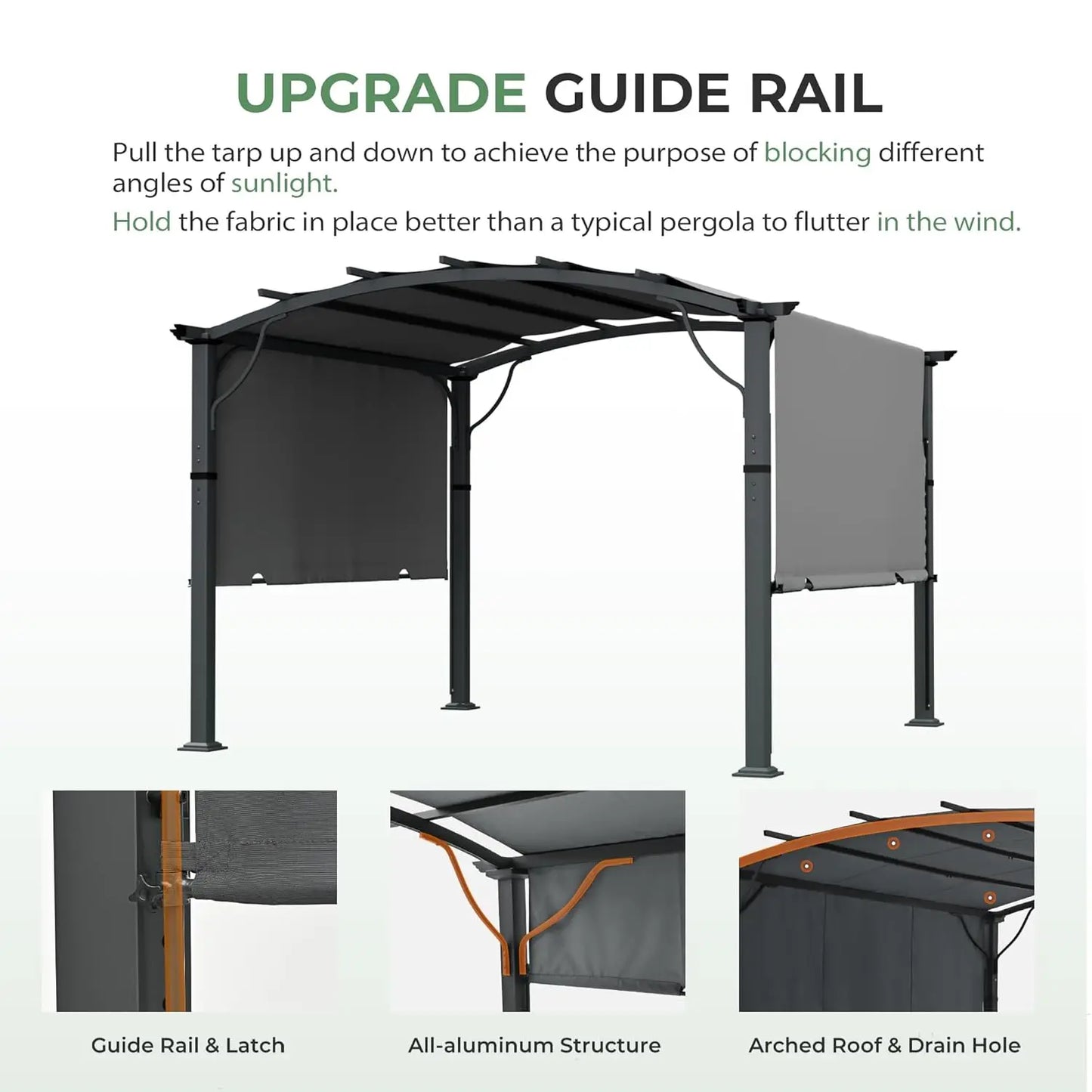 Arched Outdoor Pergola For Deck With Canopy And Aluminum Frame