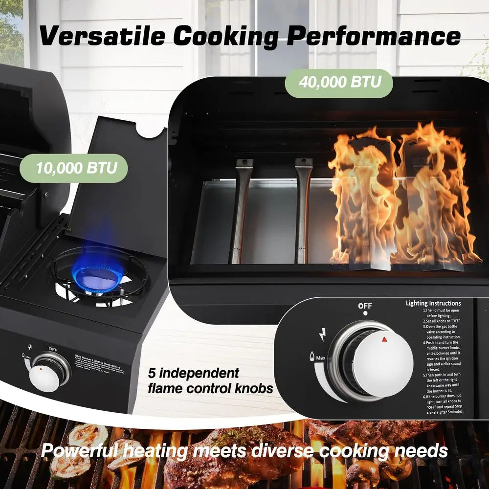 Gas Grill With Side Burner 4 Burners 50000 BTU Outdoor