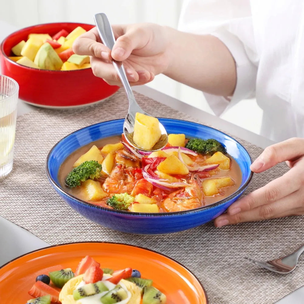 MALACASA 24 Piece Ceramic Dinnerware Set Plates Bowls Soup