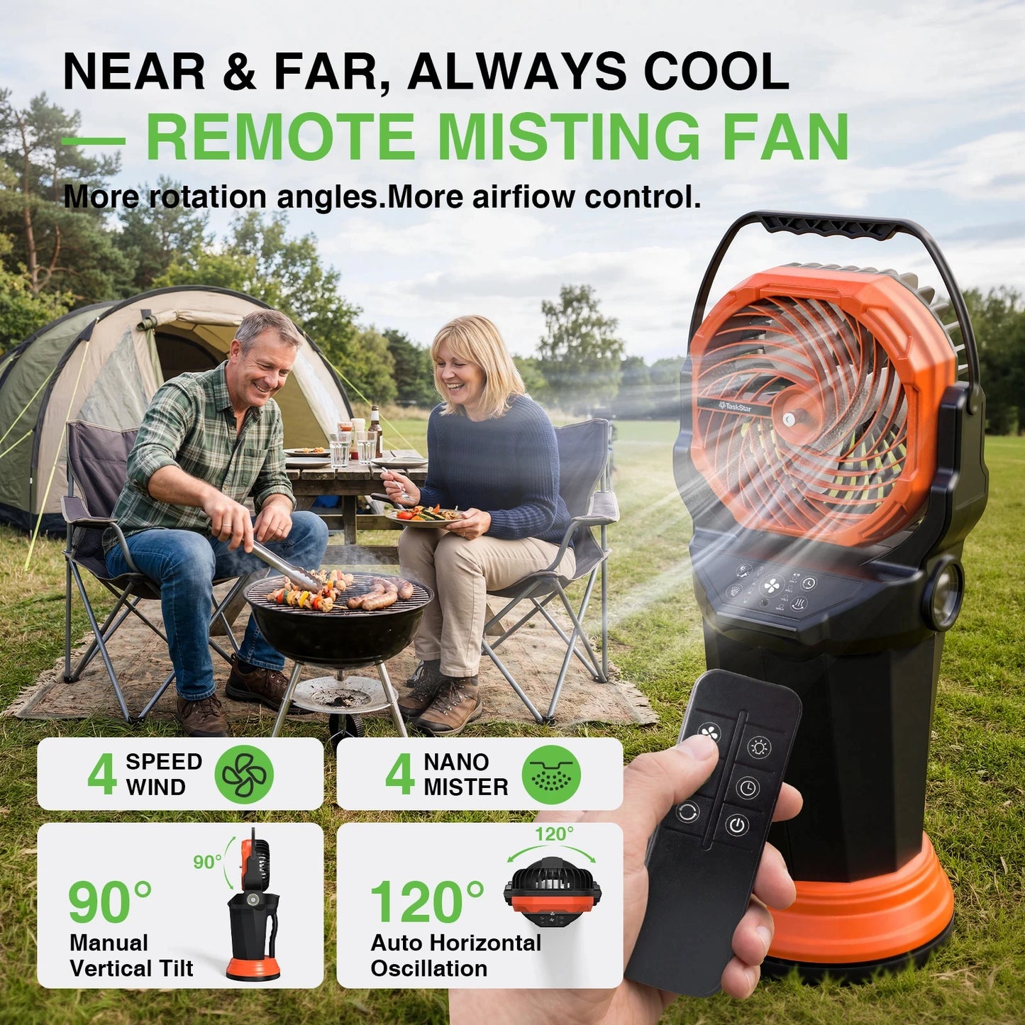 Portable Misting Fan With 3 Nozzles 2L Tank RGB Light