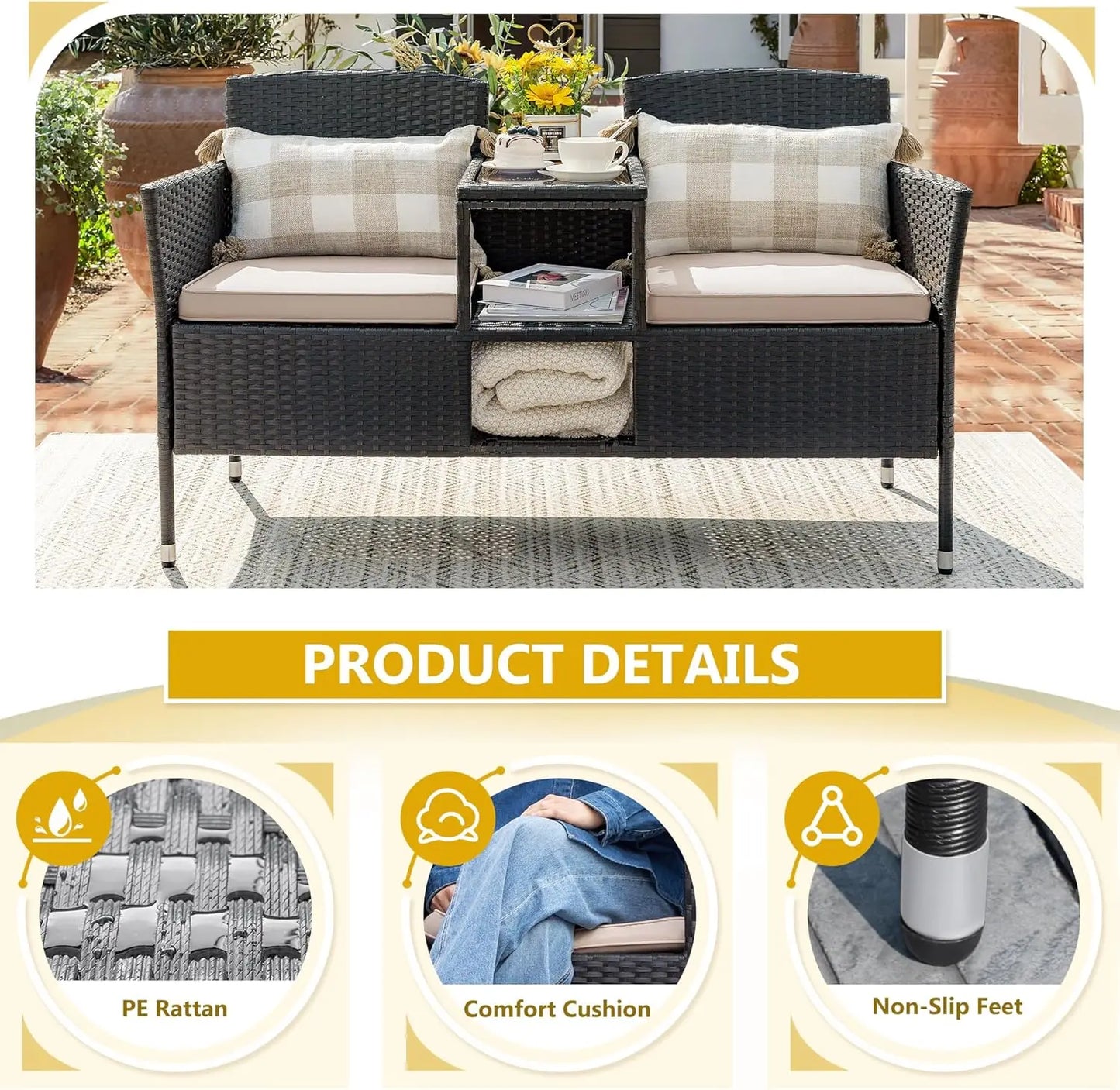 Outdoor Patio Loveseat Modern Rattan Conversation Set Cushions