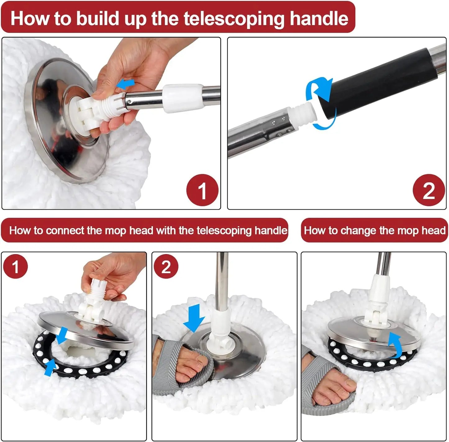 NONECN Spin Mop Bucket Set With Wring System Microfiber Heads