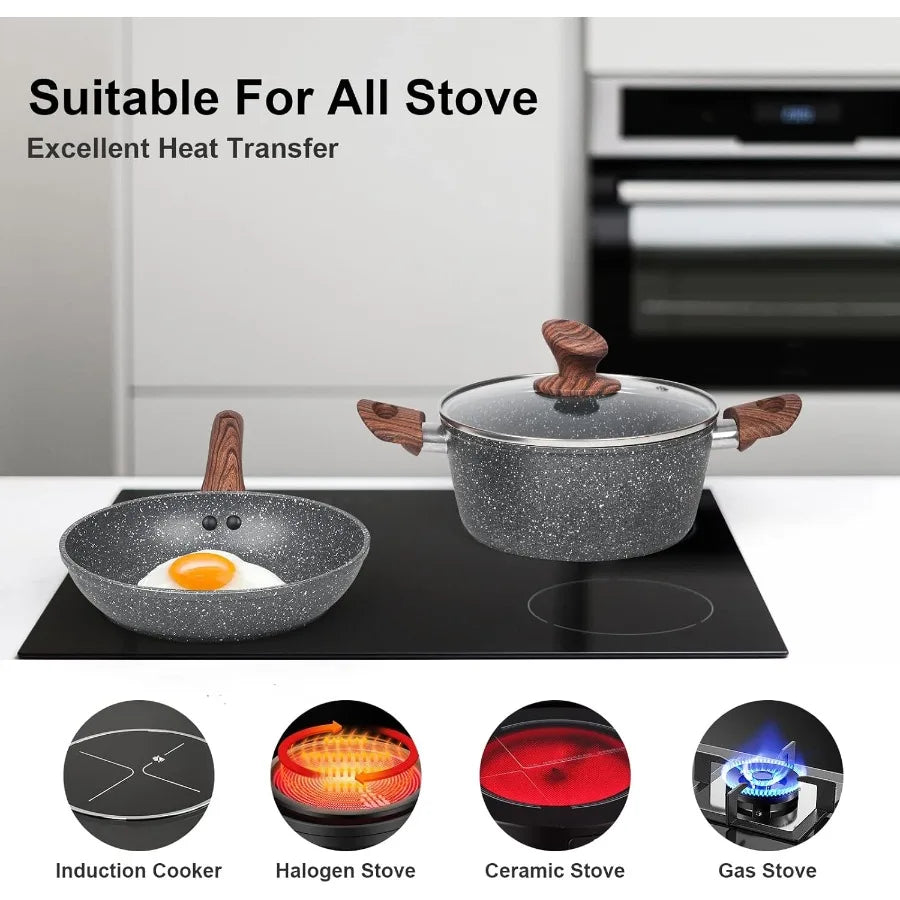 OLOEY Granite Non Stick Pots And Pans Set 11Piece Induction