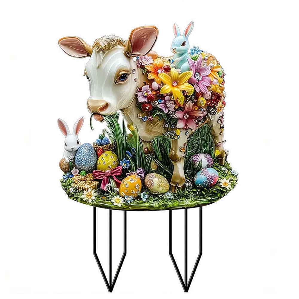 Shunmaii Easter Bunny Garden Stake Acrylic 2D Rabbit Sign