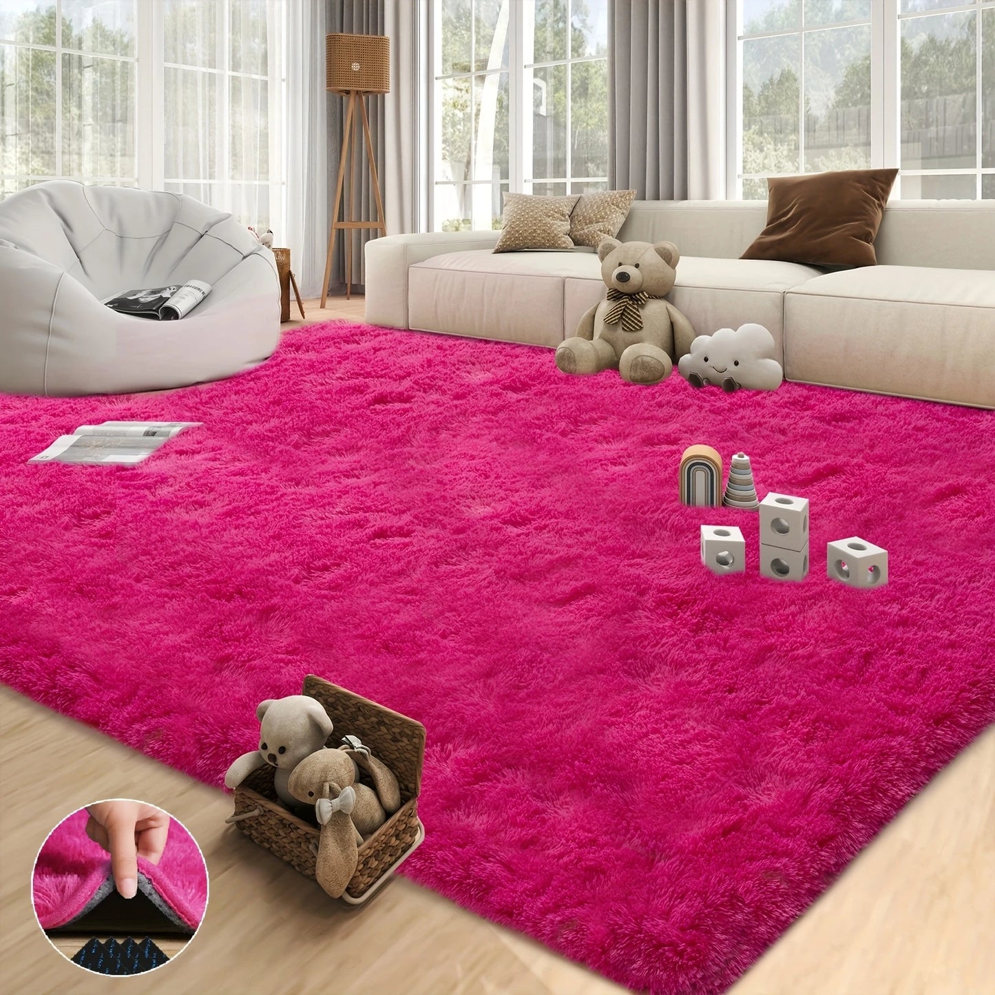 NONED Soft Shaggy Non Slip Rug Living Room And Bedroom