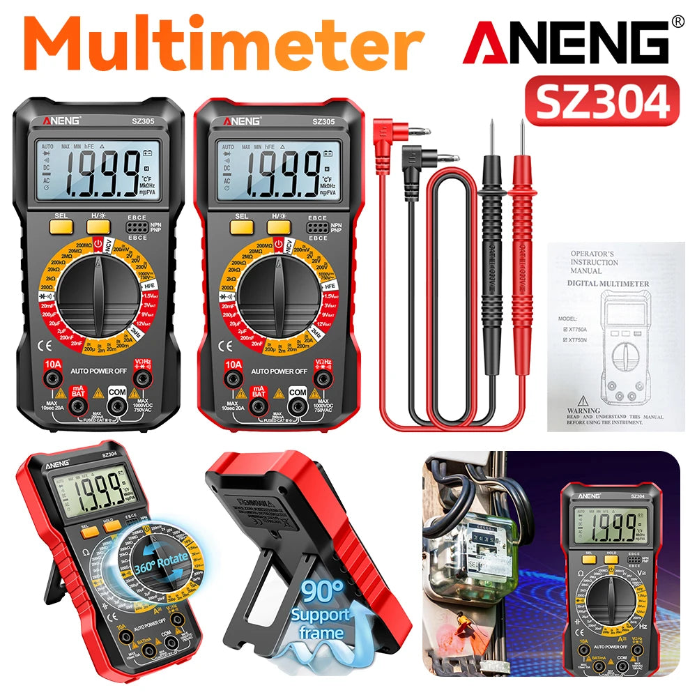 ANENG Digital Multimeter Voltage Current Ohm Tester Large Screen 2000