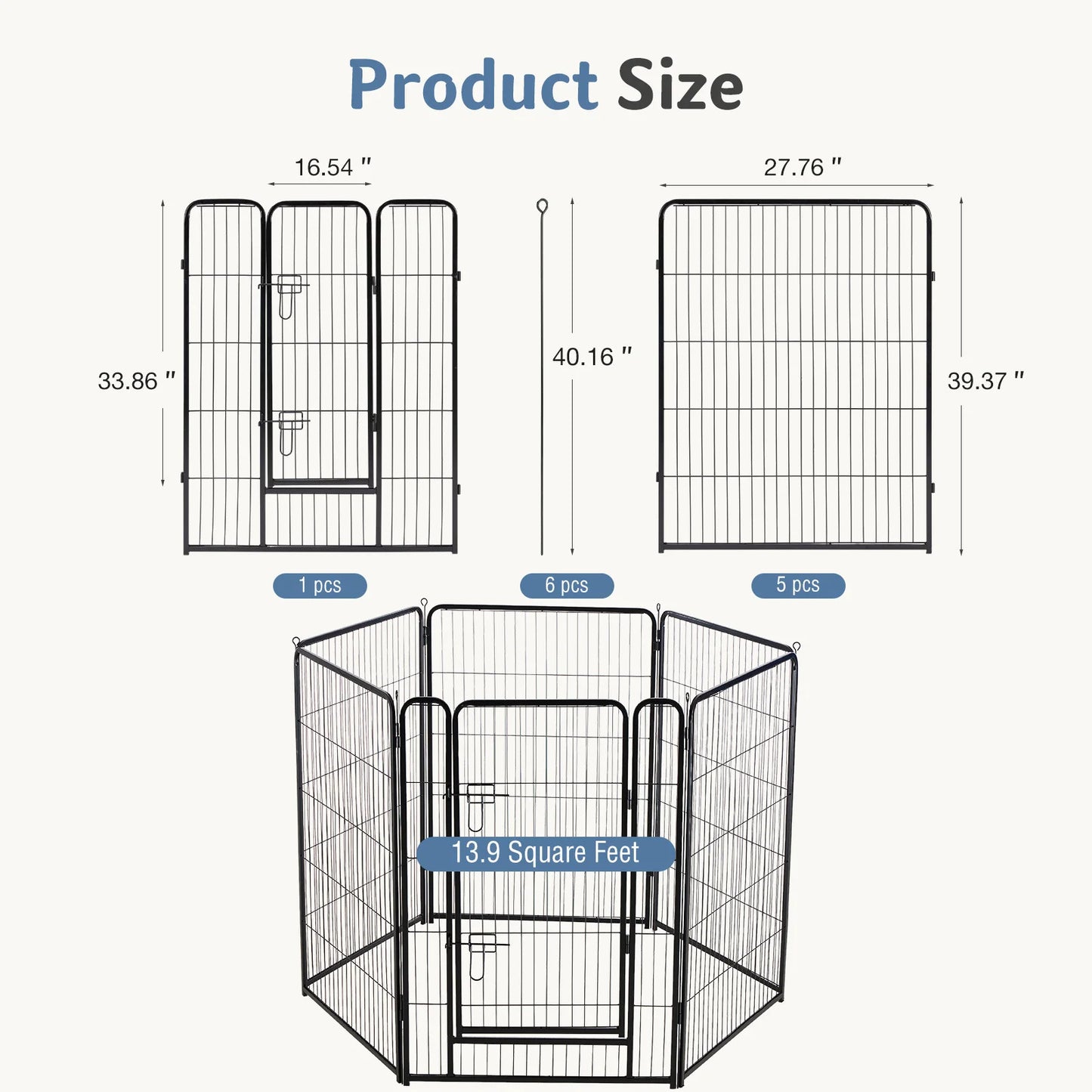 JHK 6 Panel Foldable Metal Dog Playpen Indoor Outdoor Pet Fence