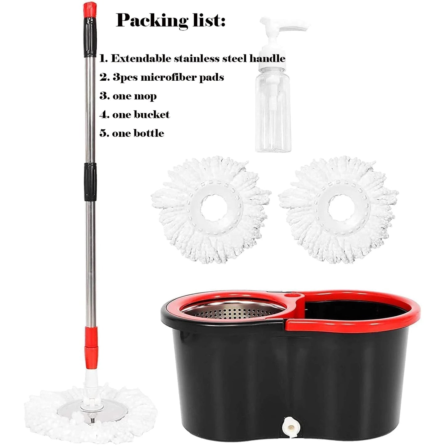 NONECN Spin Mop Bucket Set With Wring System Microfiber Heads