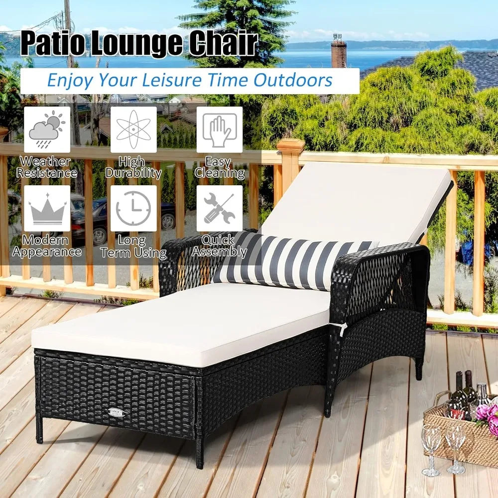 Wicker Lounge Outdoor Patio Rattan Recliner With 6 Gear Backrest